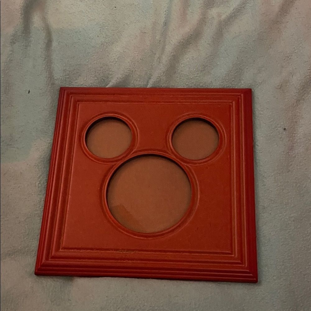 Disney Mickey Mouse Shaped 3 Photo Picture Frame Redish Wood Color 11" x 11"